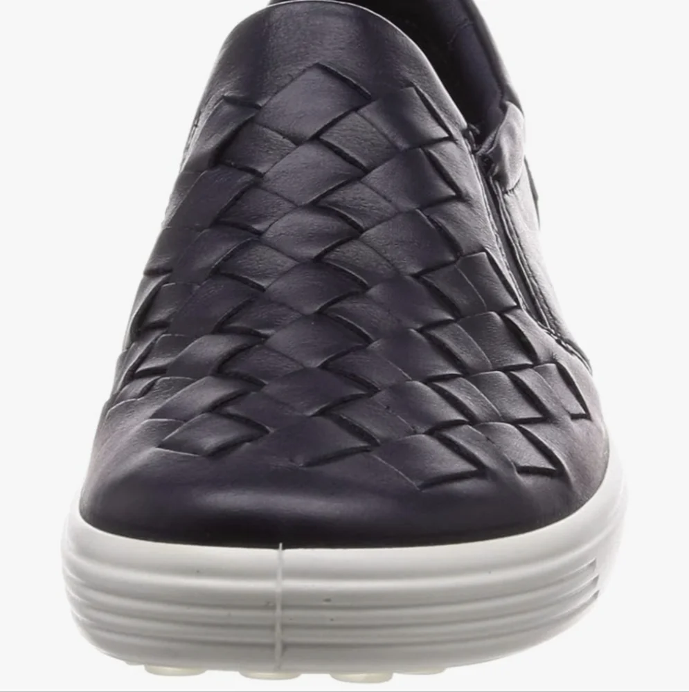 ECCO I  Black Soft 7 Leather Woven Slip-On Sneaker Loafers, 5/36 - Picture 4 of 16